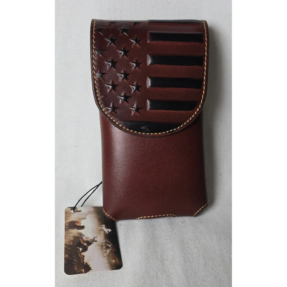 Montana West Cell Phone Holder Holster genuine Leather Belt Loop American Pride